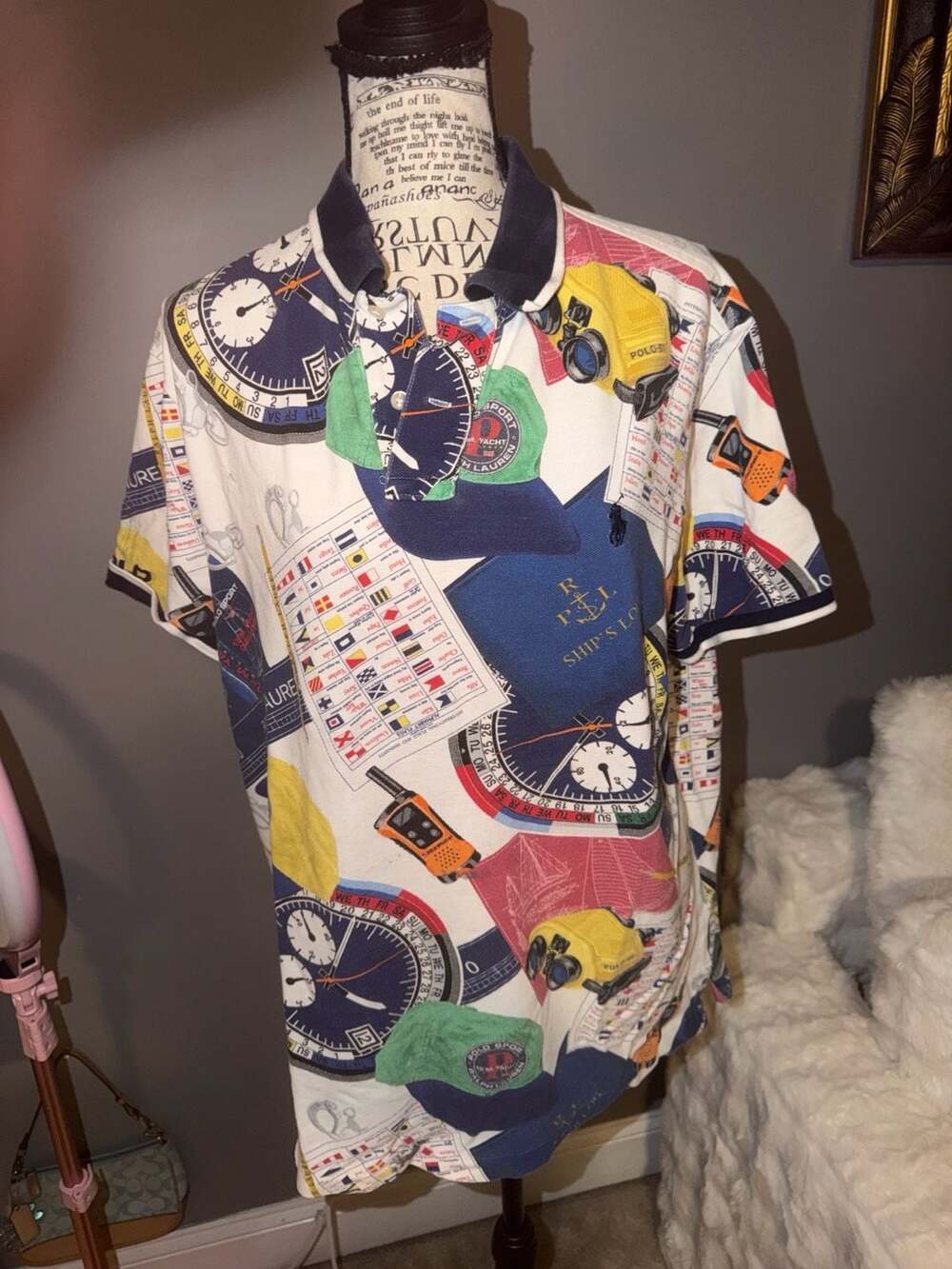 Polo Ralph Lauren Nautical Racing Allover Print Custom Slim Fit Polo